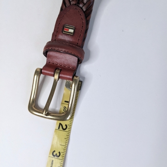 Tommy Hilfiger Braided Vegetable Burnish Genuine Leather Belt Brass Buckle XXL - Picture 10 of 10